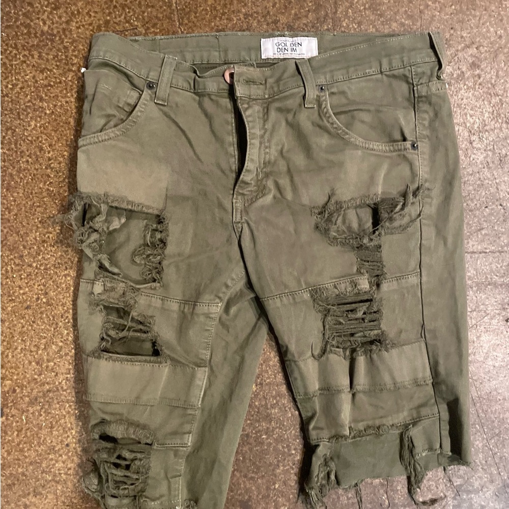 Olive Distressed Men's Jean Shorts